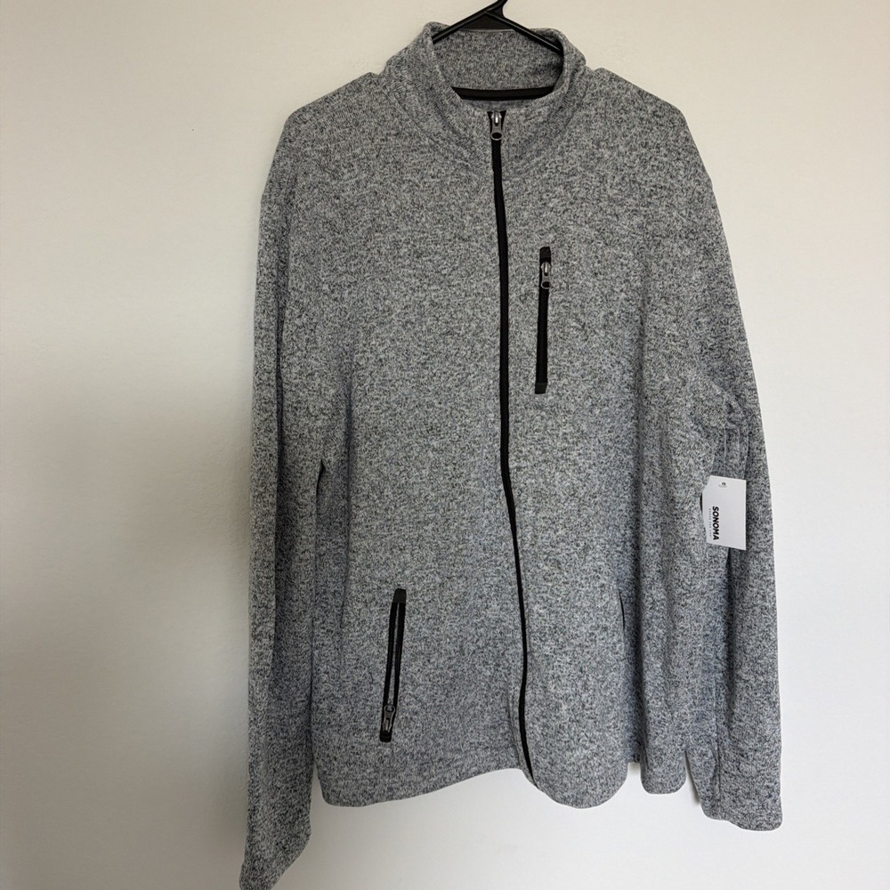 Sonoma Sweater Mens XXL  Heather Gray Full Zip Jumper Sweatshirt Zip Pockets